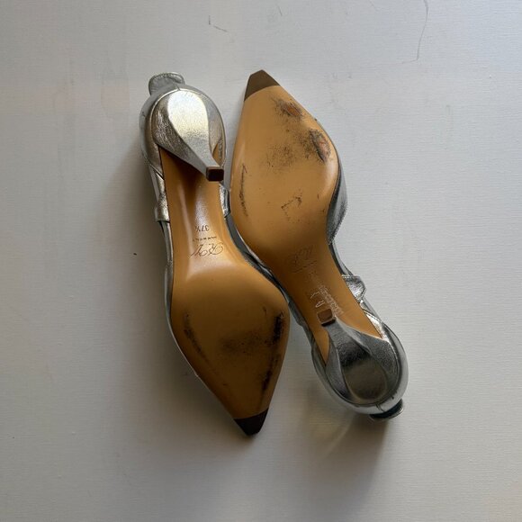 Point toe mid-height stiletto in Metallic Silver leather - Picture 5 of 5